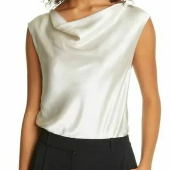 Club Monaco Silk Cream Cowl Neck sleeveless top